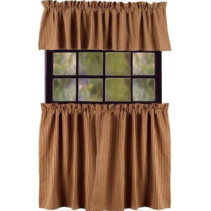 Barn Red Nutmeg York Ticking 36 inch Tiers Lined 72x36 barn red and nutmeg ticking stripe cotton tier curtains Home Collections by Raghu