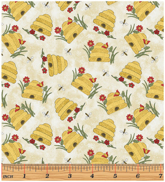 Colorful Cat Beehive Vanilla Cotton Fabric