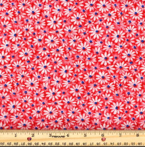Quilter's Calicos / Crazy Daizy Red with Blue Dot Cotton Fabric