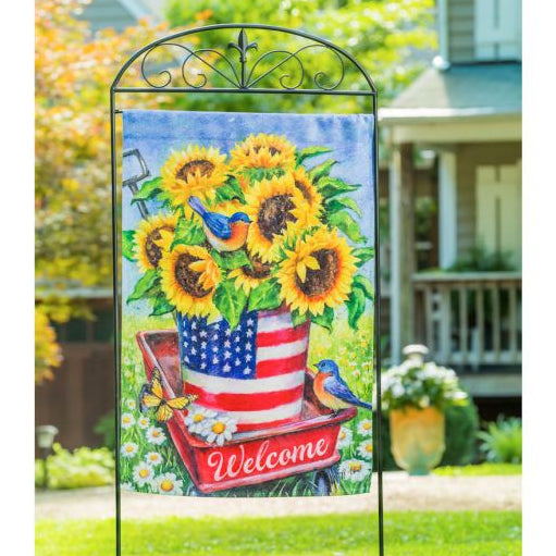 Evergreen Patriotic Sunflower Wagon Decorative House Flag 29" x 43"