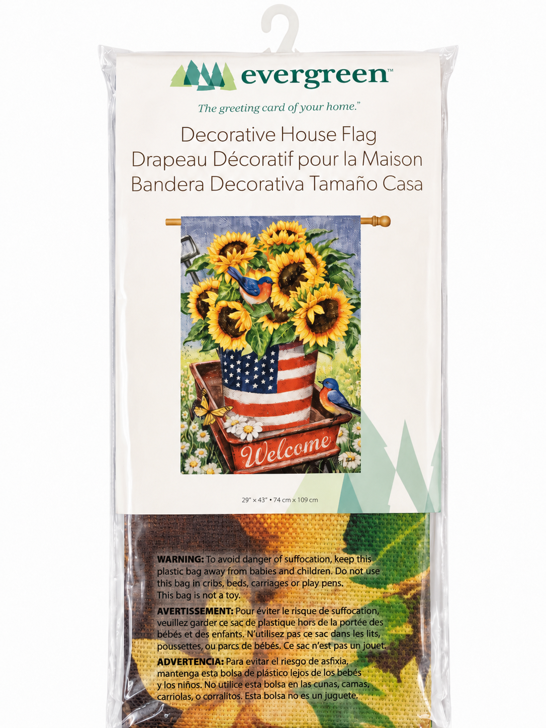 Evergreen Patriotic Sunflower Wagon Decorative House Flag 29" x 43"