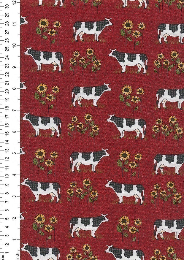 Heartland Grazing Cows Red by Benartex Fabric by the Yard