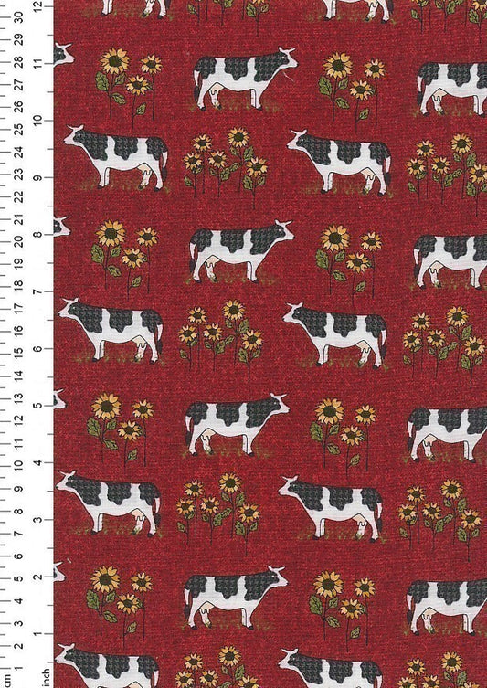 Heartland Grazing Cows Red by Benartex Fabric by the Yard