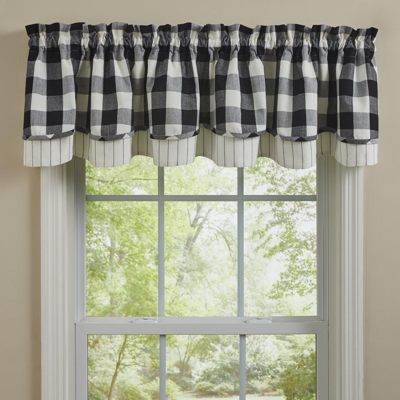 Wicklow Check Black & Cream (white) Lined Layered Valance 72" x 16" by Park Designs
