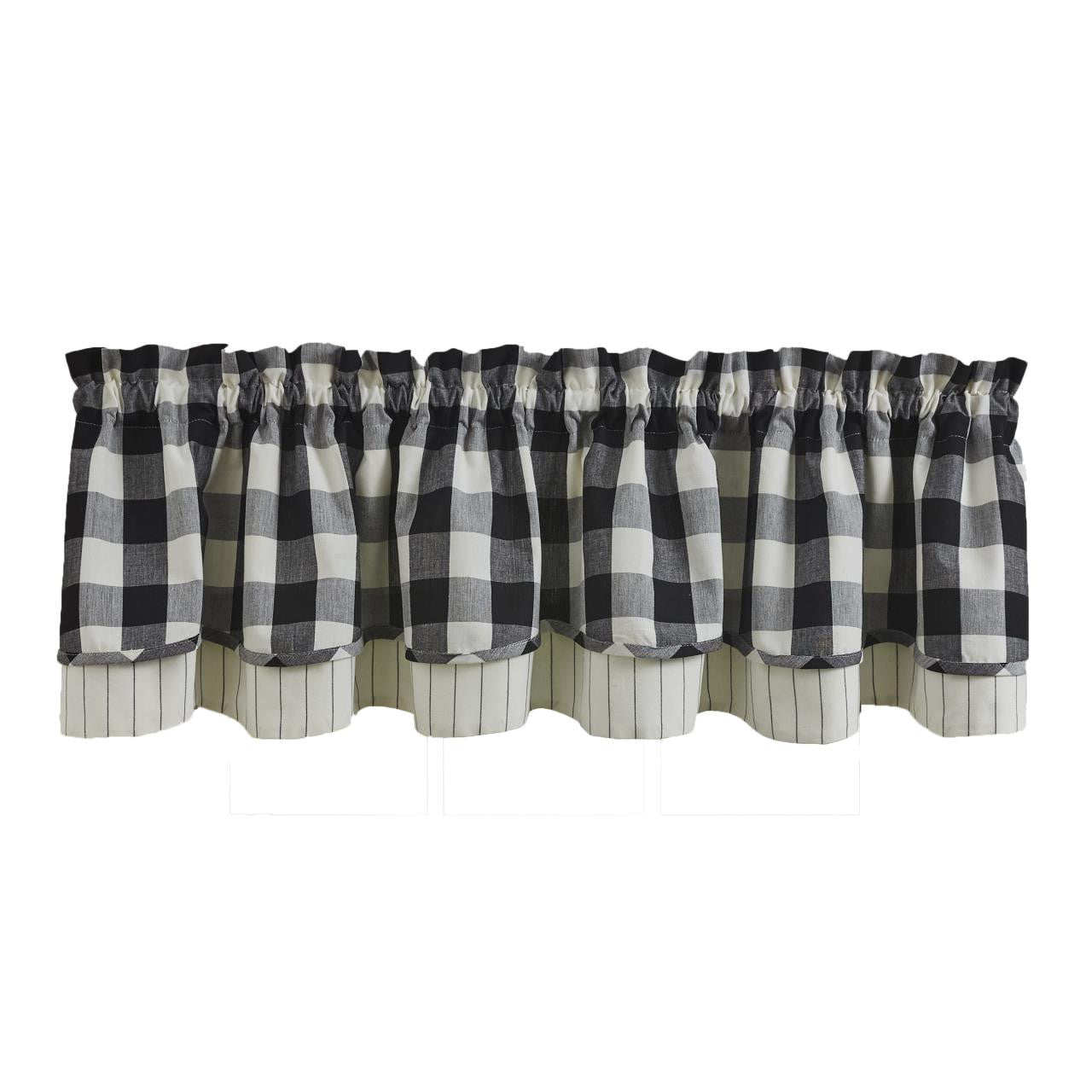 Wicklow Check Black & Cream (white) Lined Layered Valance 72" x 16" by Park Designs