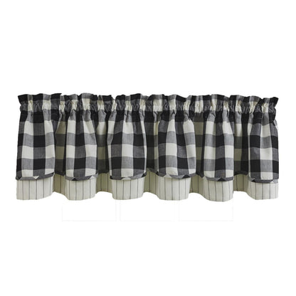 Wicklow Check Black & Cream (white) Lined Layered Valance 72" x 16" by Park Designs