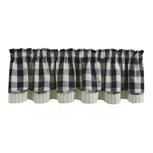 Wicklow Check Black & Cream (white) Lined Layered Valance 72" x 16" by Park Designs