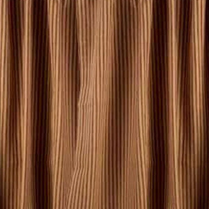 Barn Red Nutmeg York Ticking Tiers close up ticking stripe detail rod pocket 2 inch header 2.5 inch cotton country curtain