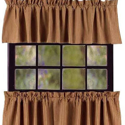 Barn Red Nutmeg York Ticking 36 inch Tiers Lined alternate view barn red stripe farmhouse window treatment lined tier panels