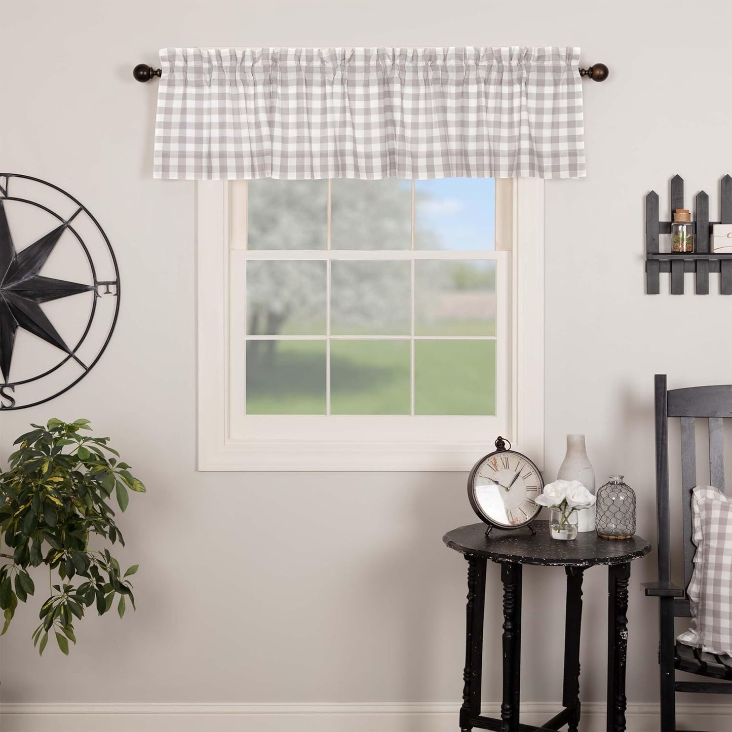 Annie Buffalo Gray Check Lined Valance 16" x 72"