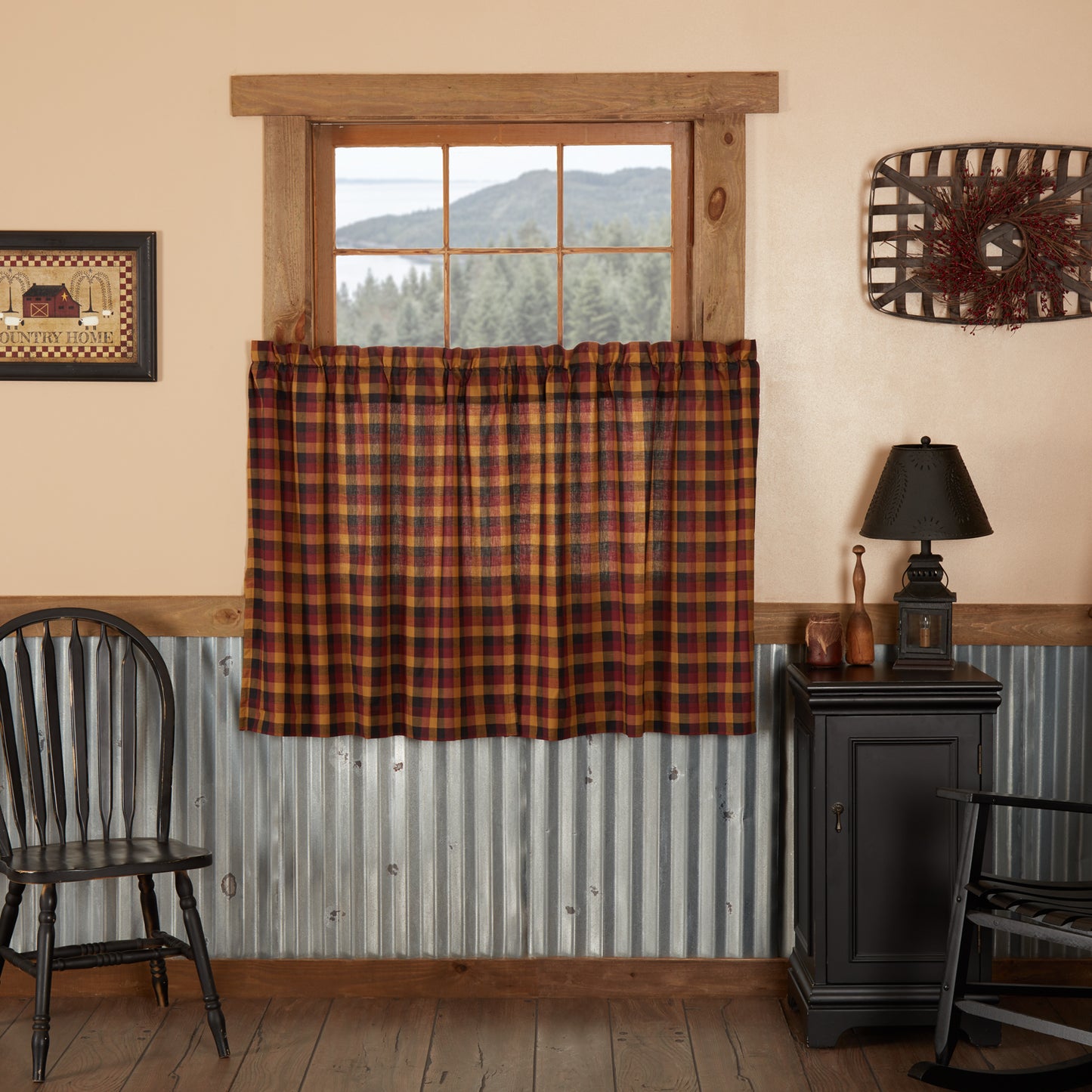 VHC Brands Heritage Farms Primitive Check Tier Curtains Set of 2 36x36 country farmhouse window treatment