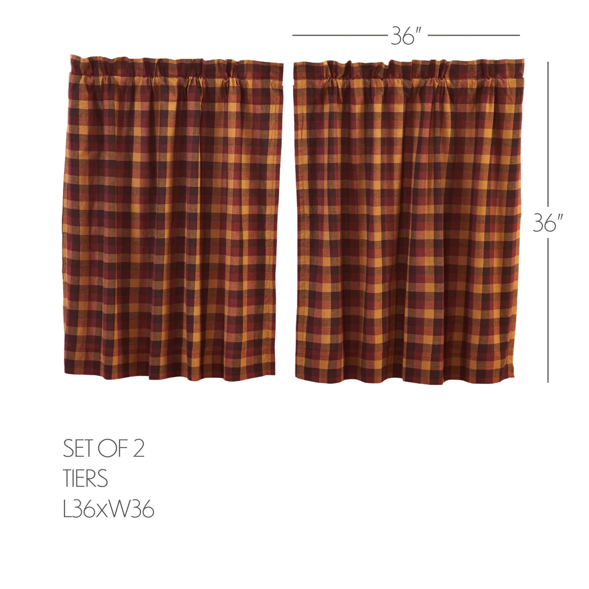 Heritage Farms Primitive Check Tier Curtains red and tan plaid cotton window panel close up