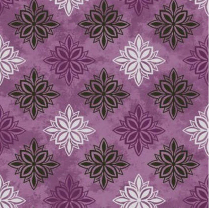 Maywood Studio Amour purple cotton quilting fabric close up cursive French writing print by Monique Jacobs