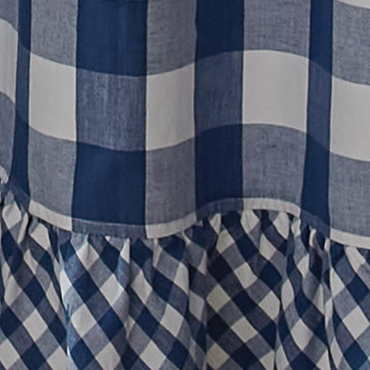 Wicklow Check China Blue Ruffled Shower Curtain close up china blue and cream check detail