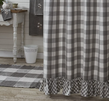 Wicklow Check Dove Gray Ruffled Shower Curtain