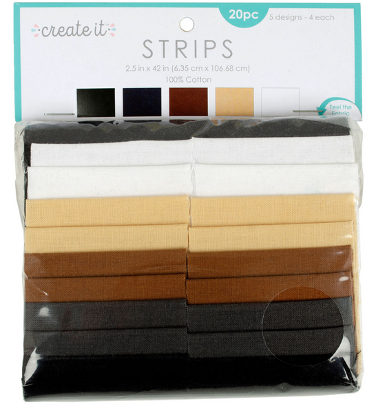 Create It! Solid Natural Colors Cotton Fabric Strips 20pc, 2.5" x 42"