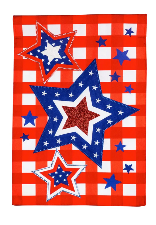 Evergreen Patriotic Star Trio Decorative House Flag 28" x 44"