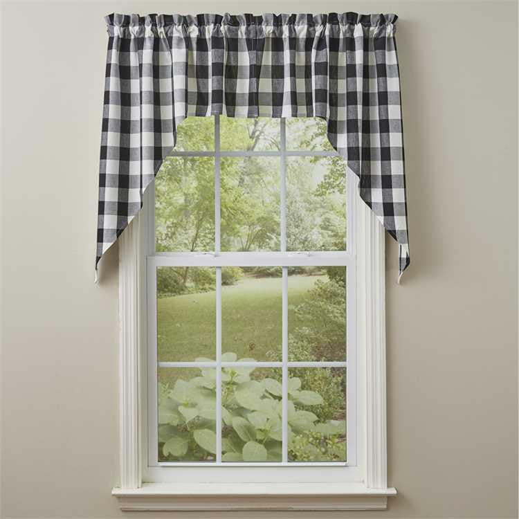 Wicklow Check Black & Cream (white) Swag Curtains 72" x 36"