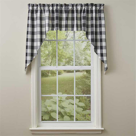 Wicklow Check Black & Cream (white) Swag Curtains 72" x 36"
