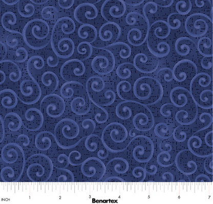 Swirling Winds Navy quilting fabric with a tonal curved line pattern