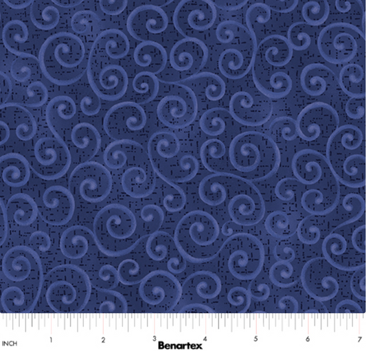 Swirling Winds Navy quilting fabric with a tonal curved line pattern