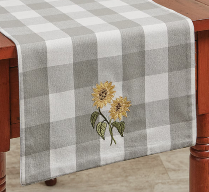 Wicklow Check Sunflower Embroidered Table Runner 13"x36"