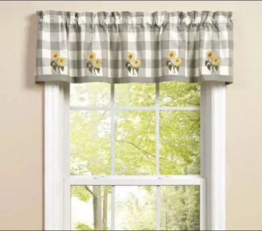 Wicklow Check Sunflower Embroidered Lined Valance 60" x 14" by Park Designs