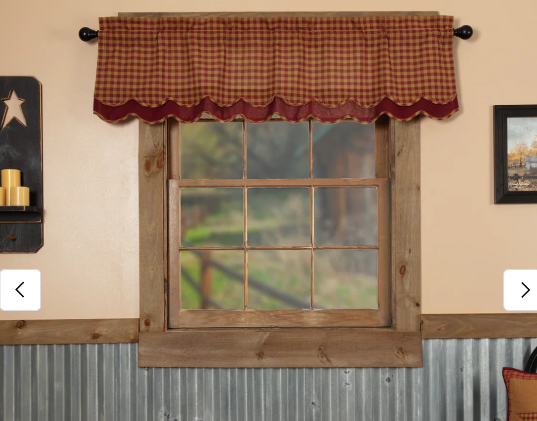 Burgundy Check Scalloped Layered Valance 16"x72"