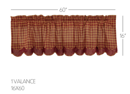 Burgundy Check Scalloped Layered Valance 16"x72"