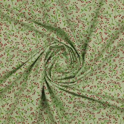 Wild Berry Celery cotton fabric with a country berry and leaf print