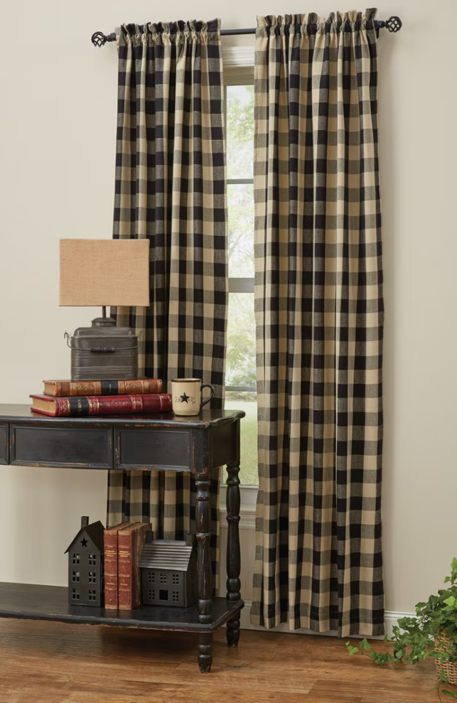 Wicklow Black Check Lined Panels 84" L - Black & Cream