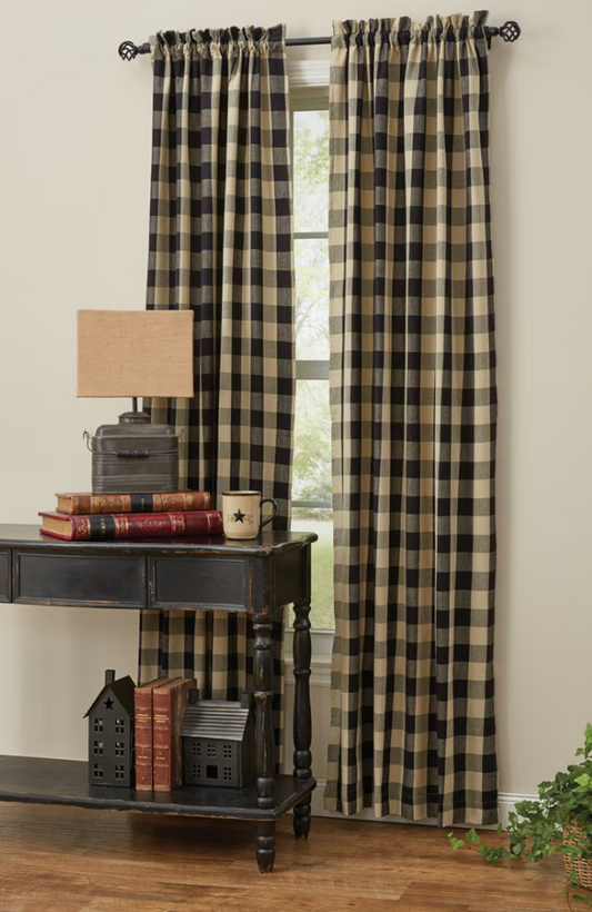 Wicklow Black Check Lined Panels 84" L - Black & Cream