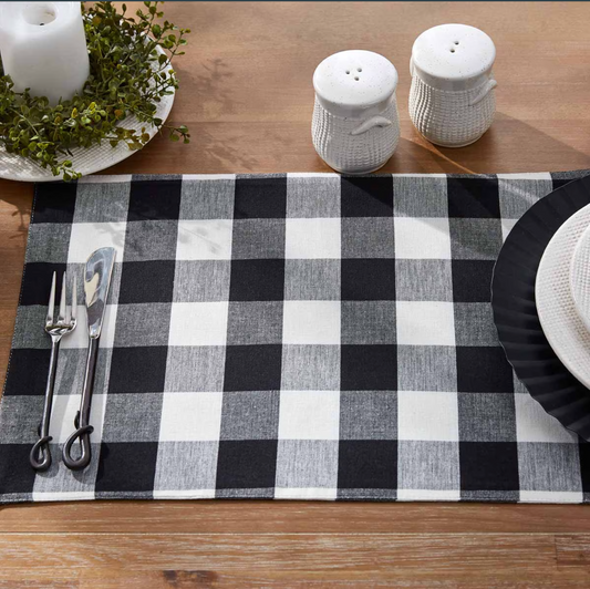 Wicklow Check Backed Placemat - Black & Cream